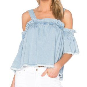 New Central Park West Removable Strap Off Shoulder Tank Top Blue Chambray Small
